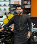 Black Minimalistic Embroidered Panjabi