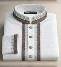 Men's Premium Cotton Regular-Fit Panjabi with Patterned Mandarin Collar and Cuffs – Minimalist Ethnic Tunic