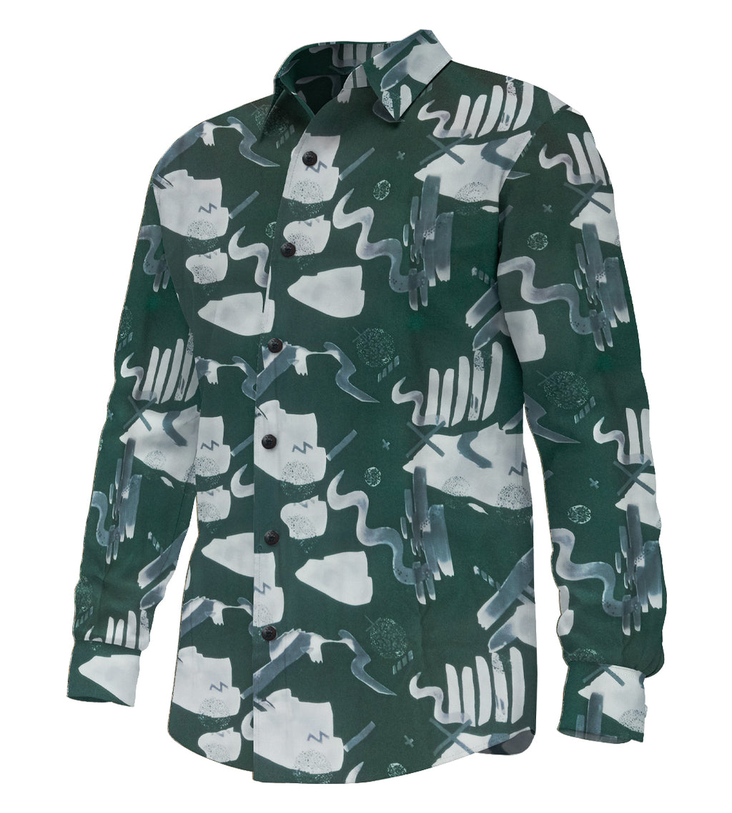 Men’s Abstract Expressionist Pattern Long Sleeve Lightweight Shirt