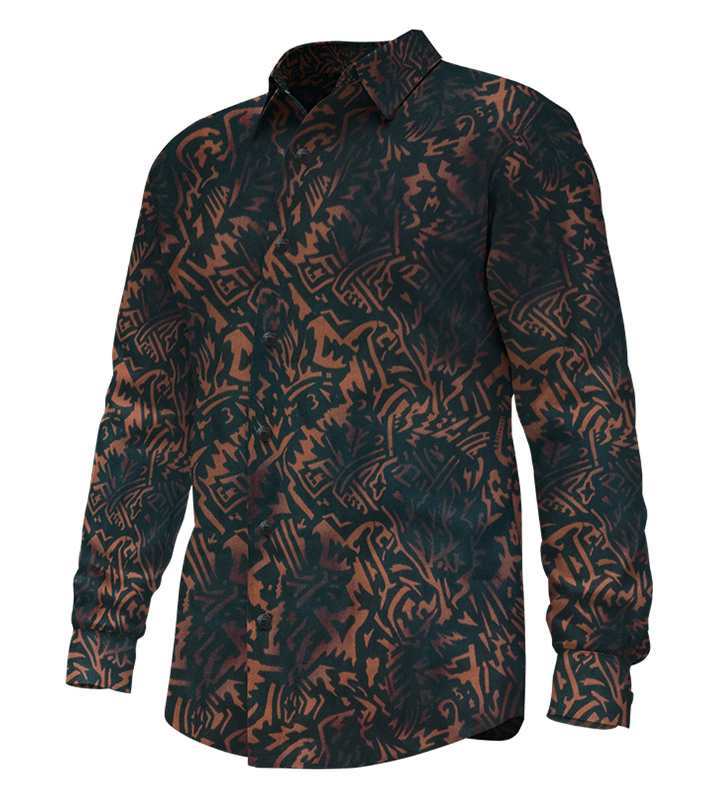 Men’s Abstract Expressionist Pattern Long Sleeve Lightweight Shirt