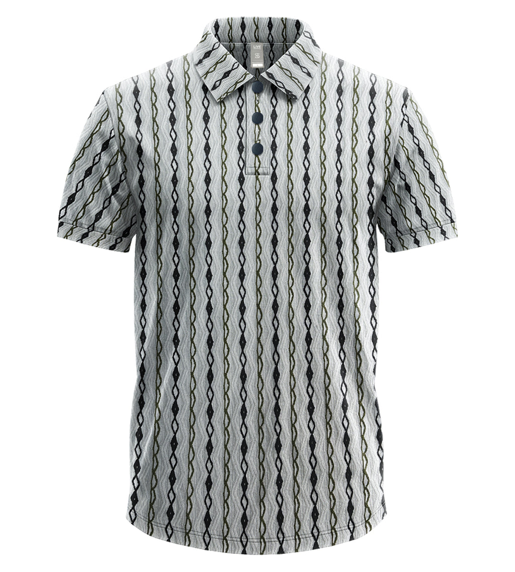 Men’s Luxe Textured Polo Shirt, Black Short-Sleeve Smart-Casual Designer
