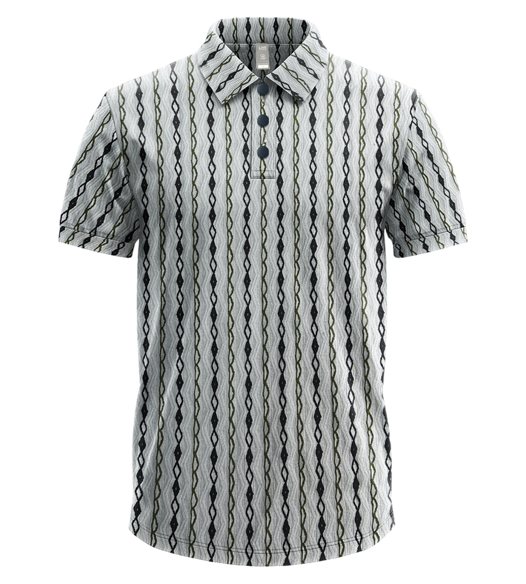 Men’s Luxe Textured Polo Shirt, Black Short-Sleeve Smart-Casual Designer
