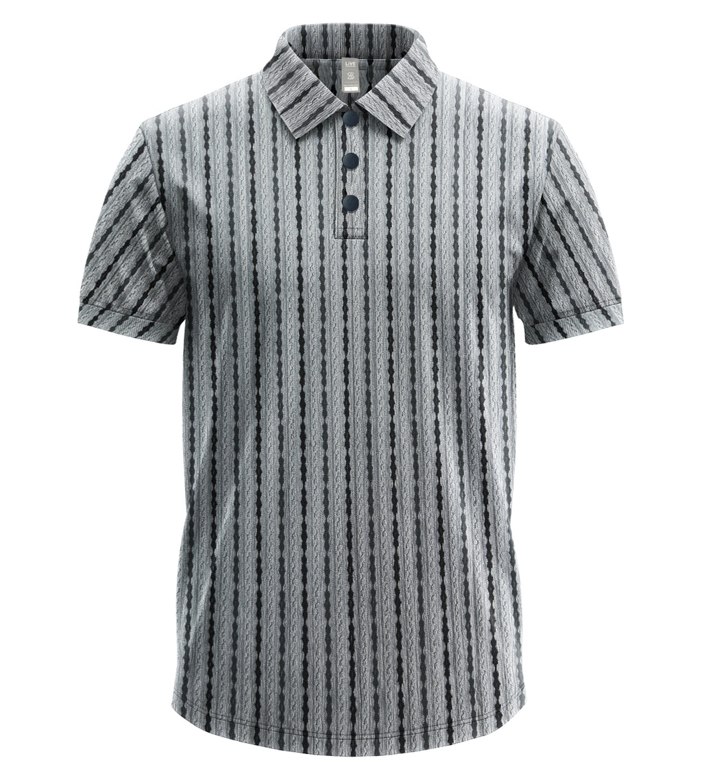 Men’s Luxe Textured Polo Shirt, Black Short-Sleeve Smart-Casual Designer