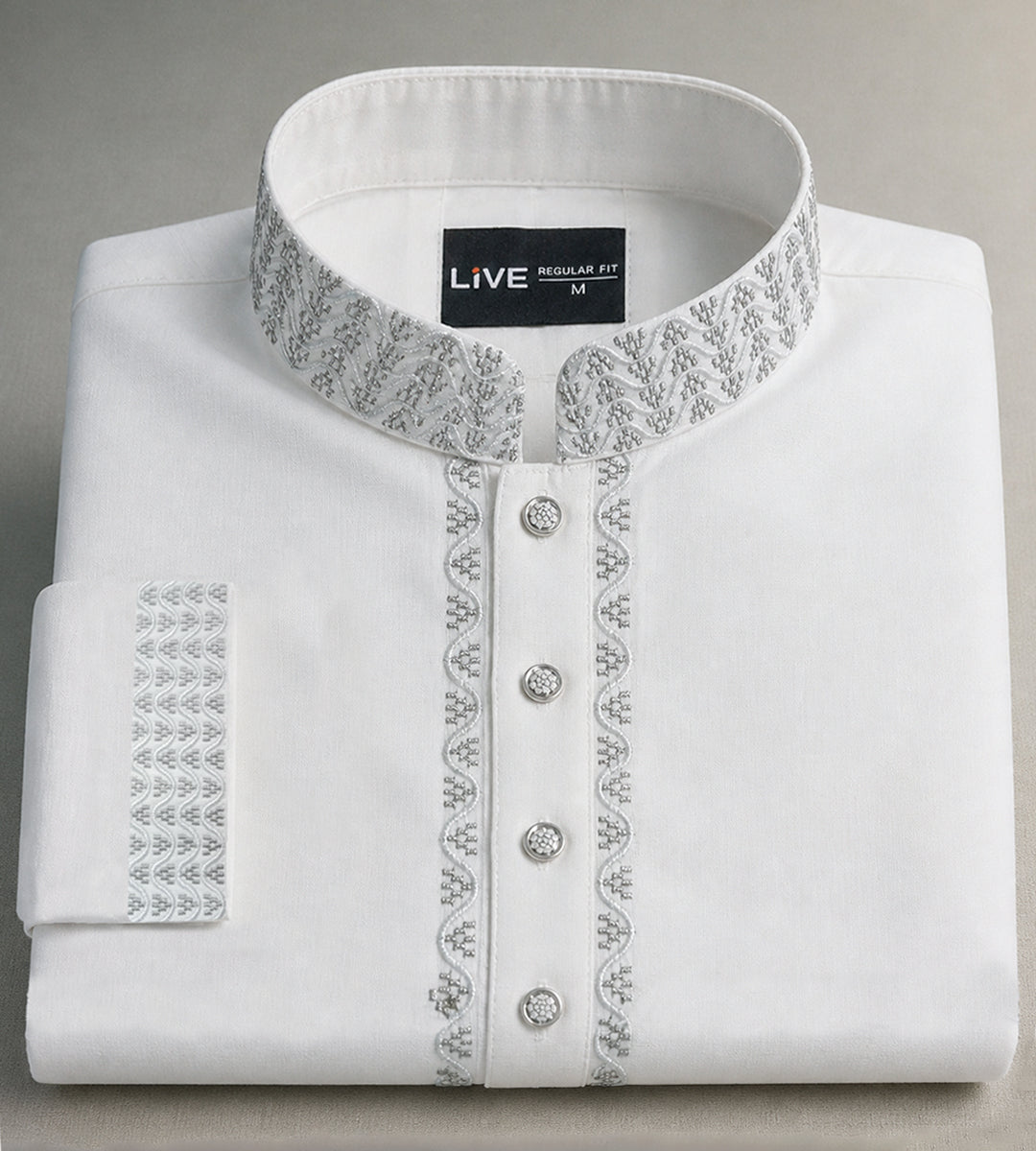 Men's Traditional Regular-Fit Panjabi Tunic with Premium Finish and Intricate Collar Design