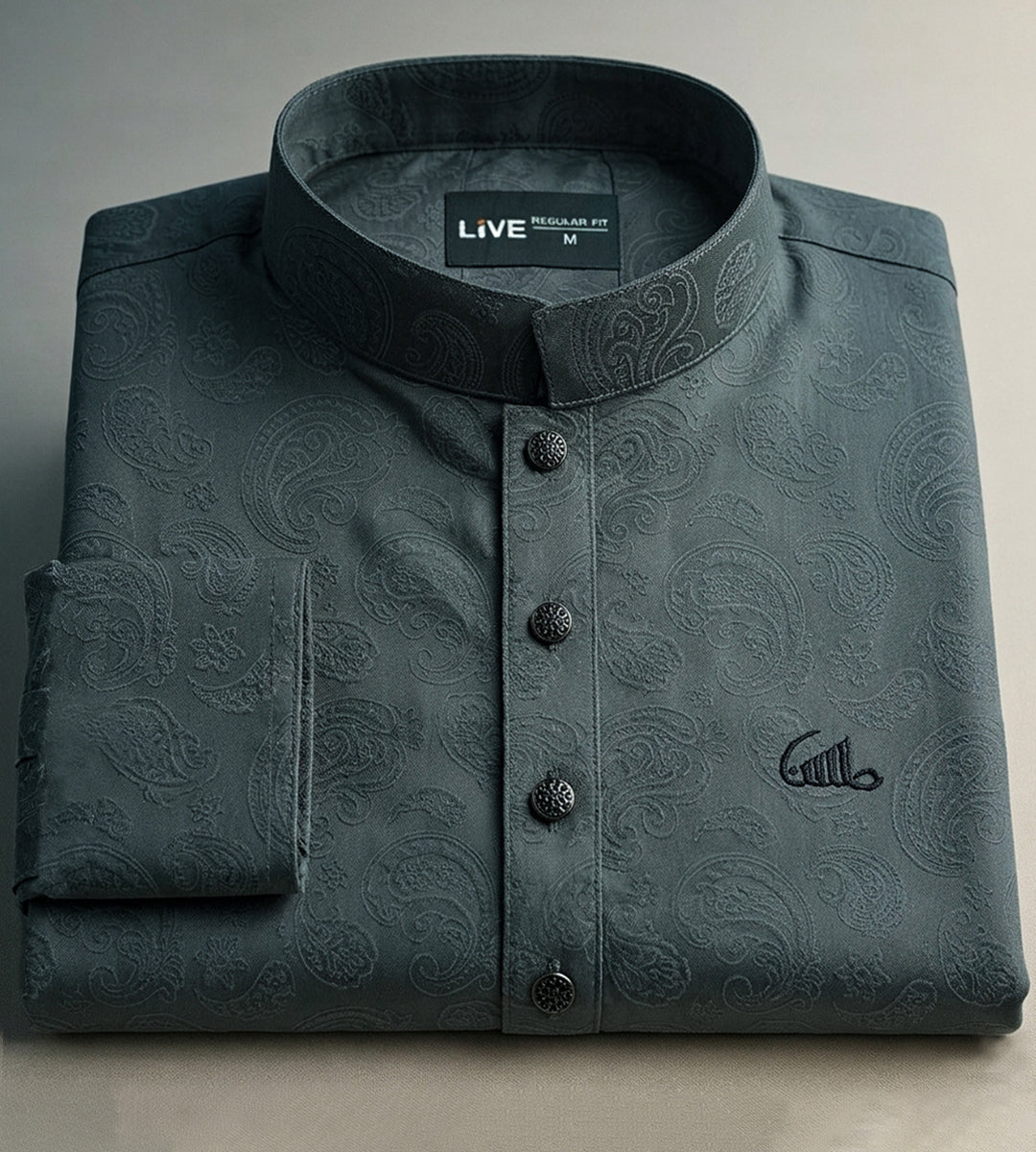 Men's Regular Fit Paisley-Textured Panjabi with Mandarin Collar