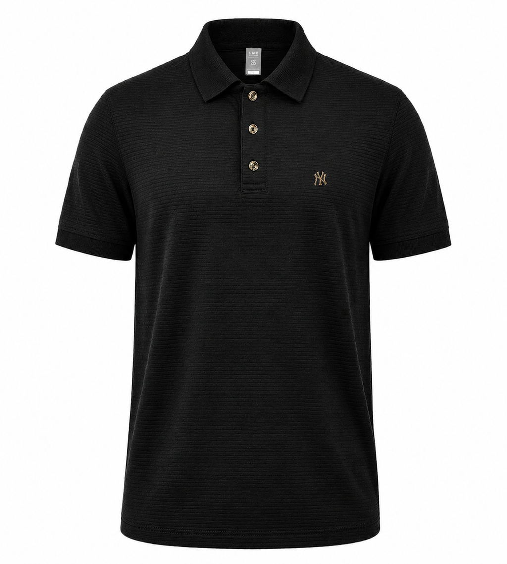 Men’s Short Sleeve Textured Polo – Classic Horizontal Ridge Pattern – Premium Cotton Blend Casual Polo Shirt