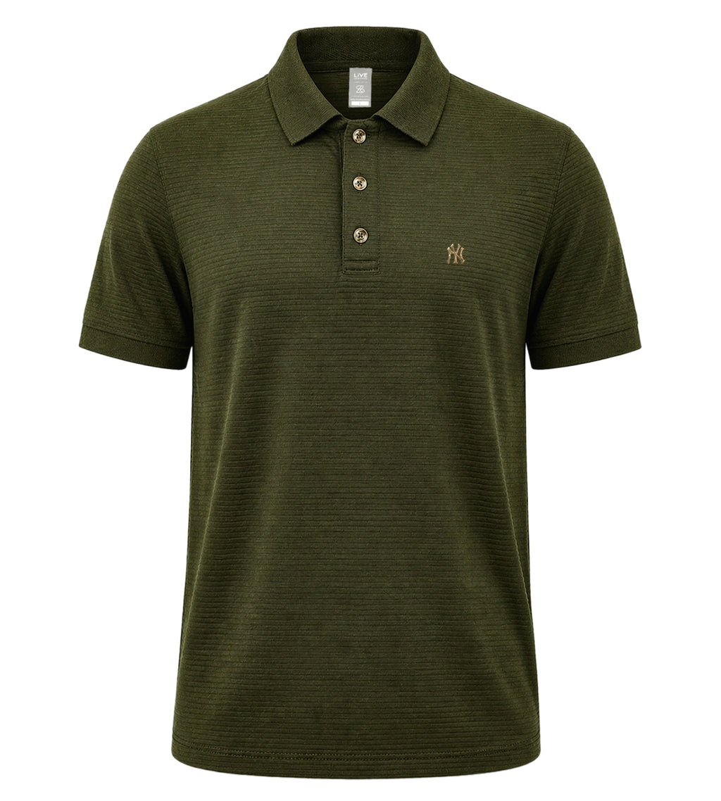 Men’s Short Sleeve Textured Polo – Classic Horizontal Ridge Pattern – Premium Cotton Blend Casual Polo Shirt