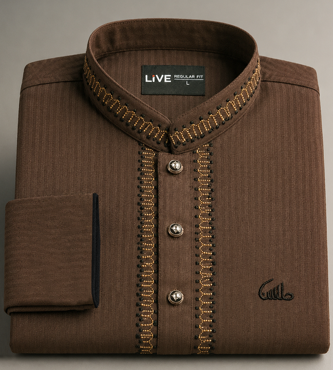 Men's Traditional Regular-Fit Panjabi Tunic with Premium Finish and Intricate Collar Design