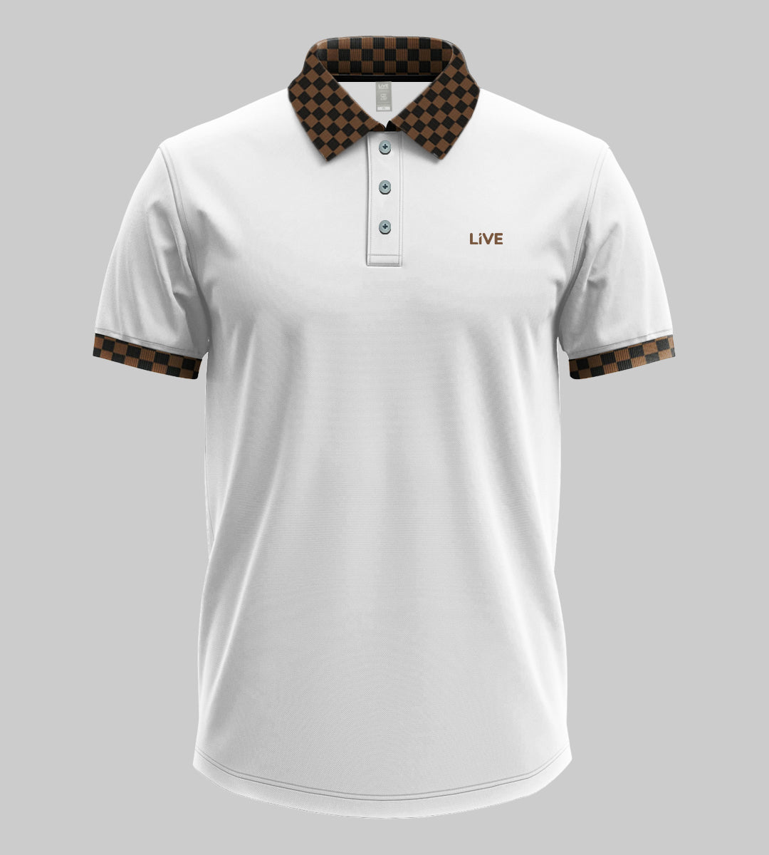 Men’s Luxury Short Sleeve Polo Shirt with Checkered Contrast Collar and Cuff Trim