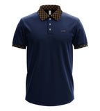Men’s Luxury Short Sleeve Polo Shirt with Checkered Contrast Collar and Cuff Trim