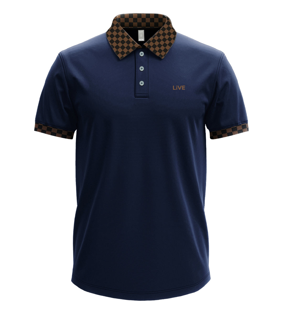 Men’s Luxury Short Sleeve Polo Shirt with Checkered Contrast Collar and Cuff Trim