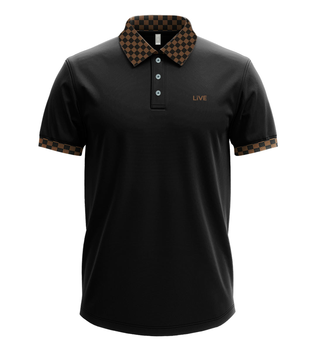 Men’s Luxury Short Sleeve Polo Shirt with Checkered Contrast Collar and Cuff Trim