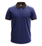 Men’s Luxury Short Sleeve Polo Shirt with Checkered Contrast Collar and Cuff Trim
