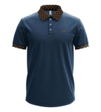 Men’s Luxury Short Sleeve Polo Shirt with Checkered Contrast Collar and Cuff Trim