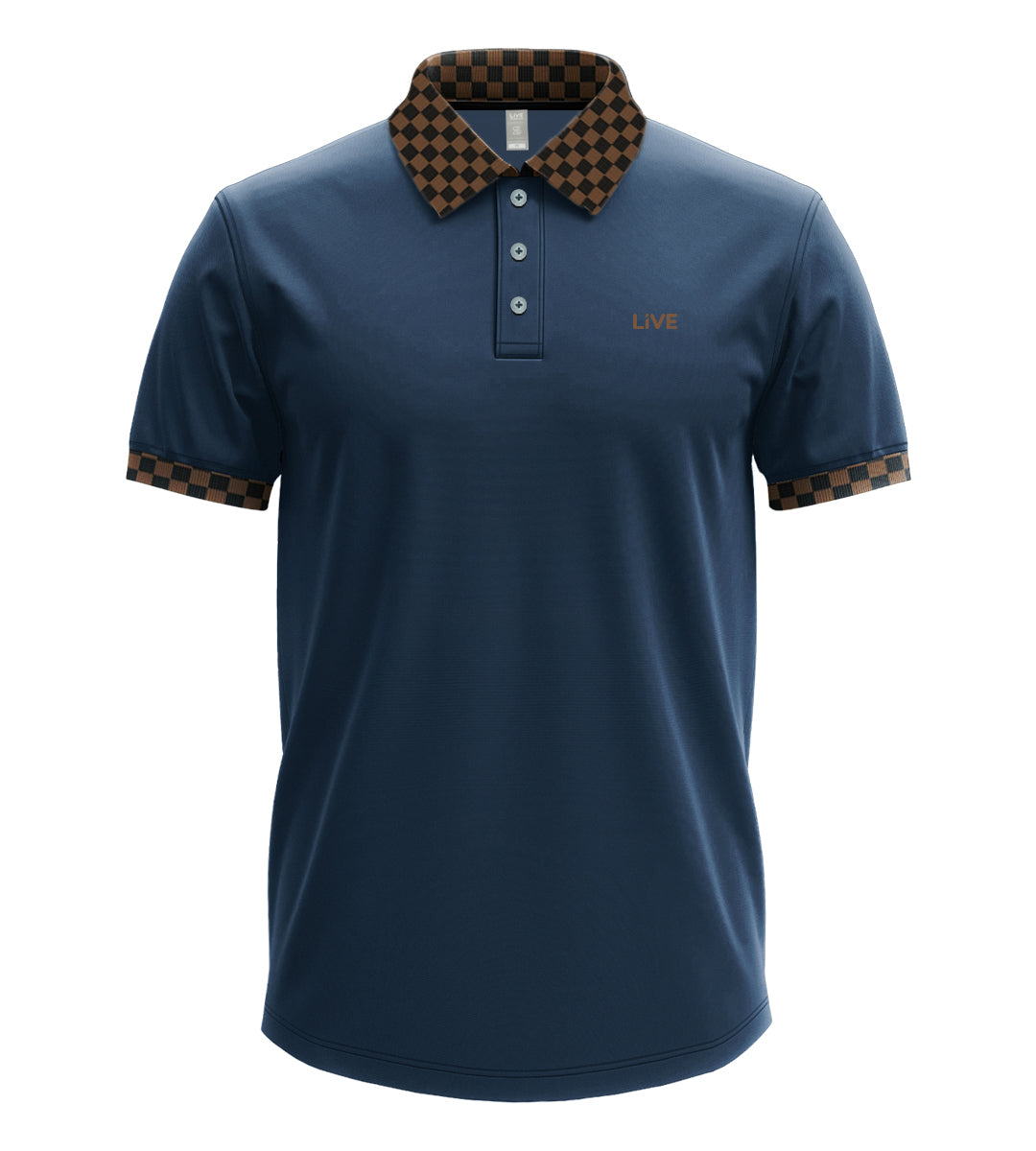 Men’s Luxury Short Sleeve Polo Shirt with Checkered Contrast Collar and Cuff Trim