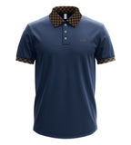 Men’s Luxury Short Sleeve Polo Shirt with Checkered Contrast Collar and Cuff Trim