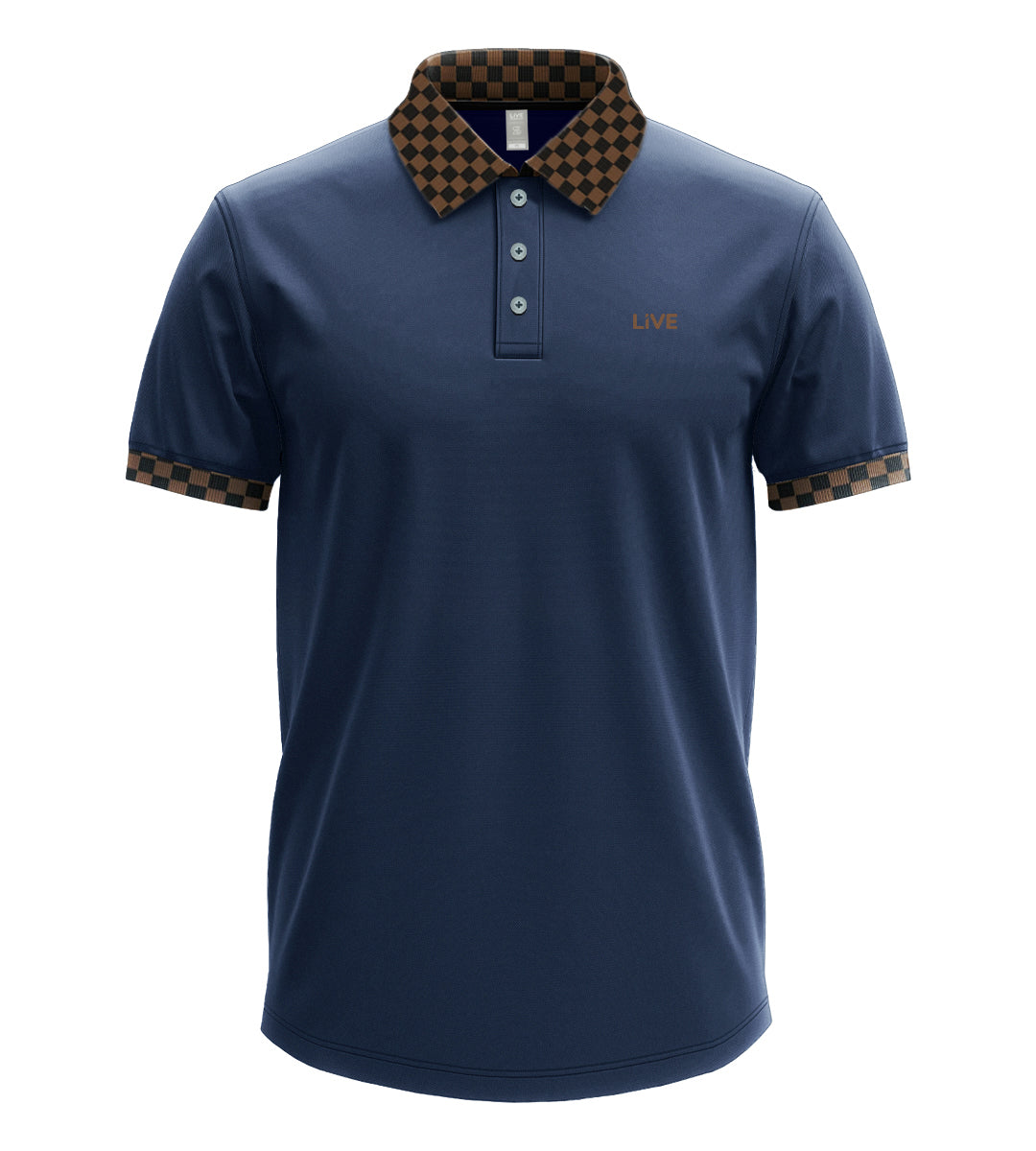 Men’s Luxury Short Sleeve Polo Shirt with Checkered Contrast Collar and Cuff Trim